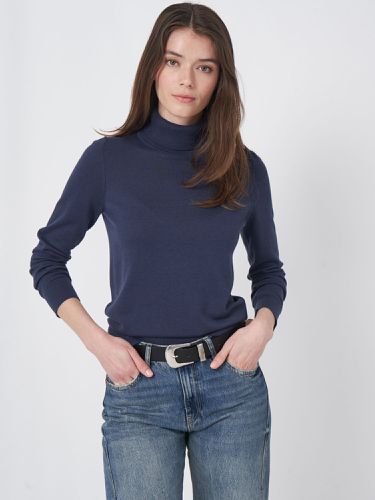 Cotton blend fine knit turtleneck sweater - REPEAT cashmere - Modalova