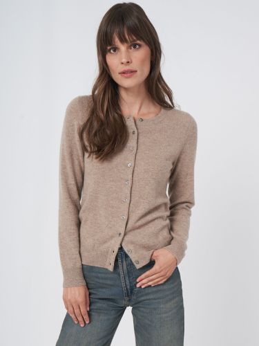 Basic organic cashmere cardigan with round neck - REPEAT cashmere - Modalova