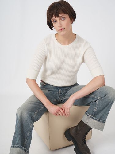 Short sleeve cashmere rib knit sweater - REPEAT cashmere - Modalova