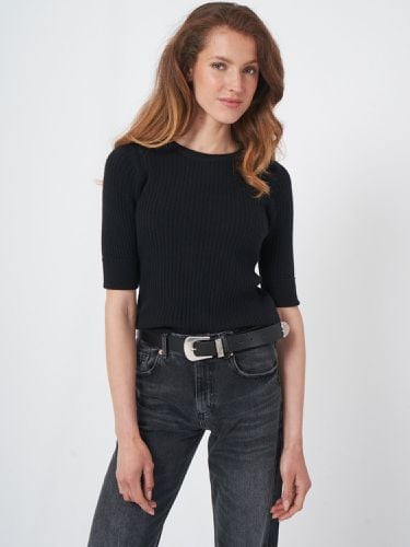 Short sleeve cashmere rib knit sweater - REPEAT cashmere - Modalova