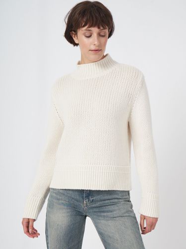 Chunky knit cashmere sweater with ribbed stand collar - REPEAT cashmere - Modalova