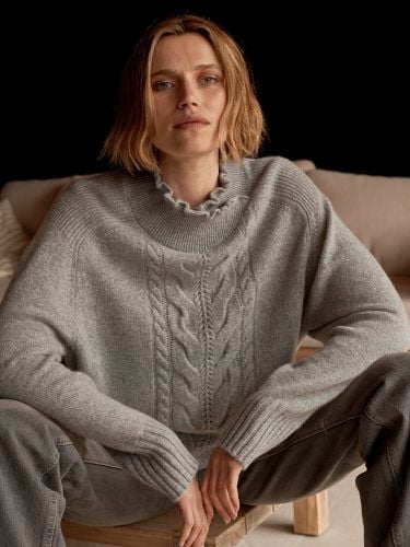 High neck cashmere sweater with cable detail - REPEAT cashmere - Modalova