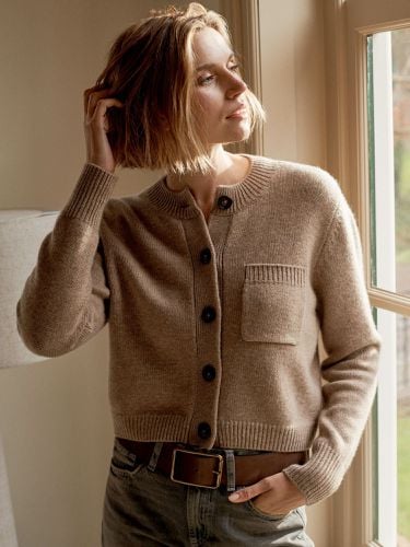 Cropped chunky knit cashmere cardigan - REPEAT cashmere - Modalova