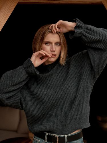 Cashmere rib nit sweater with ruffled sleeves - REPEAT cashmere - Modalova