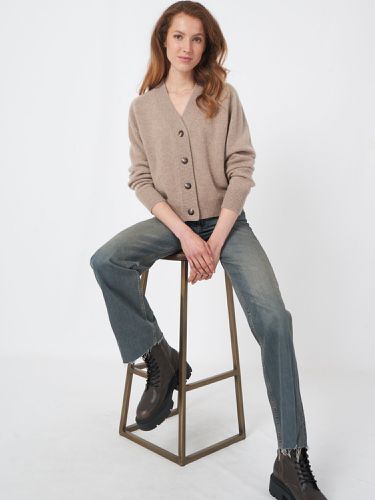 Cropped cashmere cardigan with oversized buttons - REPEAT cashmere - Modalova