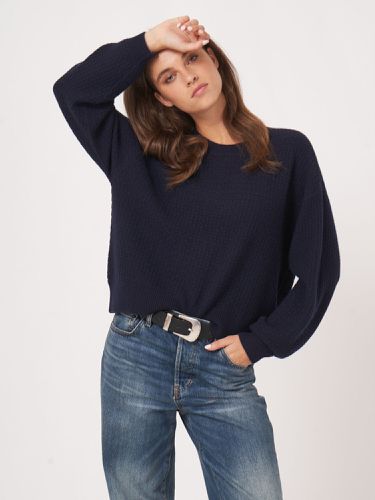 Textured round neck cashmere jumper with wide sleeves - REPEAT cashmere - Modalova