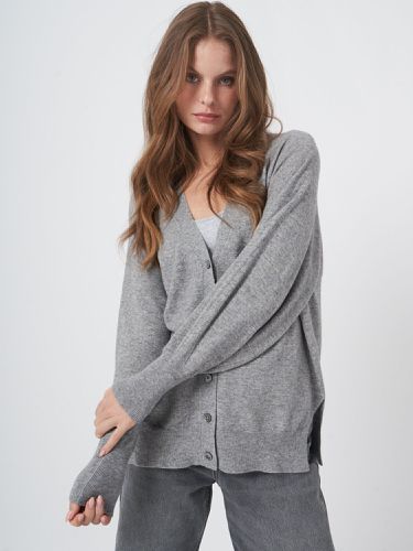 V-neck buttoned cardigan with puff sleeves - REPEAT cashmere - Modalova