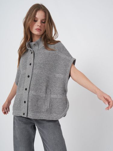 Mixed textured knit cashmere blend poncho with snap buttons - REPEAT cashmere - Modalova