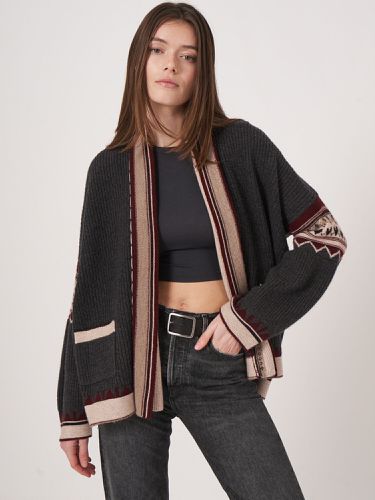 Open front cardigan with intarsia knit details - REPEAT cashmere - Modalova