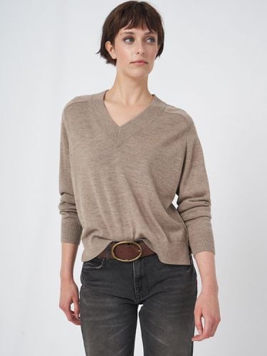 Merino wool sweater with wide ribbed V-neck - REPEAT cashmere - Modalova