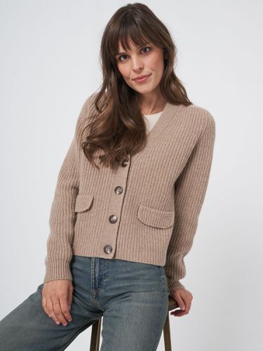 Cropped wool rib knit cardigan - REPEAT cashmere - Modalova