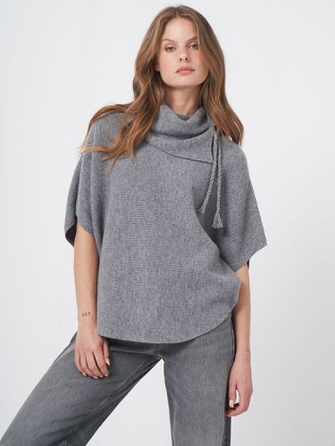 Wool rib knit poncho with wide turtleneck - REPEAT cashmere - Modalova