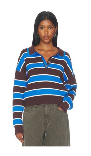 Vera Double Johnny Collar Rugby Stripe Pullover Sweater in Chocolate. - size L (also in M, S, XL, XS) - 525 America - Modalova