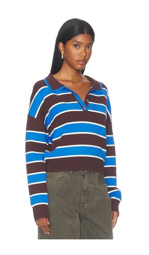 Vera Double Johnny Collar Rugby Stripe Pullover Sweater in Chocolate. - size L (also in M, S, XL, XS) - 525 America - Modalova