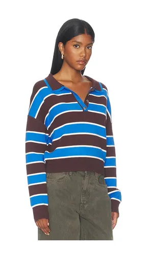 Vera Double Johnny Collar Rugby Stripe Pullover Sweater in Chocolate. - size S (also in XS, M) - 525 America - Modalova