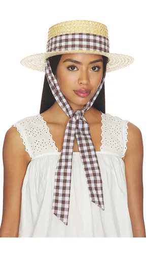 Straw Boater Hat With Gingham Ribbon Band in Neutral - 8 Other Reasons - Modalova