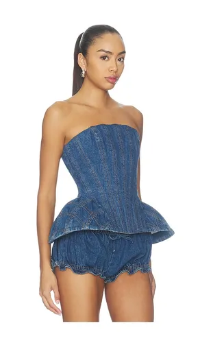 Emmi Corset Denim Top in . - size 0 (also in 10, 2, 4, 6, 8) - AKNVAS - Modalova