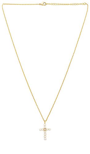 Collar colgante pearl x cz cross en color oro metálico talla all en - Metallic Gold. Talla all - By Adina Eden - Modalova