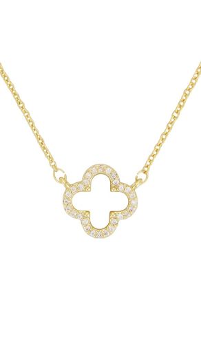 Pave Outlined Four Leaf Clover Necklace in - By Adina Eden - Modalova