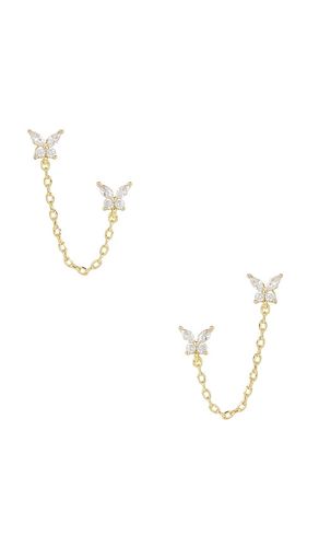 Double Butterfly Chain Stud Earring in Metallic - By Adina Eden - Modalova