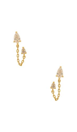 Double Cz Teardrop Chain Stud Earring in Metallic - By Adina Eden - Modalova