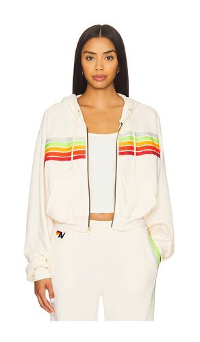 Stripe Cropped Zip Hoodie in White. - size L (also in M, S, XS) - Aviator Nation - Modalova