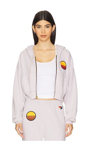 Sunset Patch Cropped Zip Relaxed Hoodie in Grey. - size L (also in M, S, XS) - Aviator Nation - Modalova