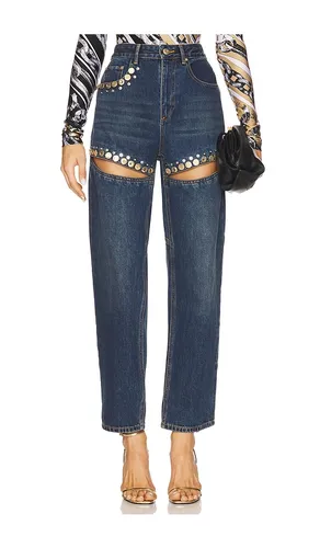 Crystal Cut Out Straight Leg Jeans in Blue. - size 28 (also in 29, 30) - AREA - Modalova