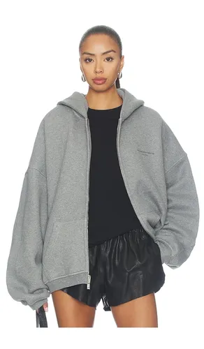 Sudadera oversized zip-up w/ allover hotfix en color gris talla L (también en M, S) - Alexander Wang - Modalova