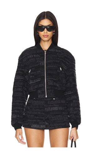 All Over Embroidery Zip Front Bomber Jacket in Black. - size L (also in S) - Alexander Wang - Modalova