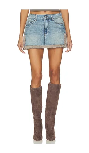 Denim Mini Skirt With Faux Mink Trim in . Size 24. Also in 25, 28 - Alexander Wang - Modalova