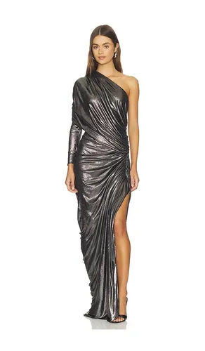 One Sleeve Draped Gown in Metallic Silver. - size 34 (also in 36, 38) - Atlein - Modalova