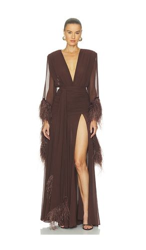 Long Sleeve Deep-v Feather Gown in Brown. - size L (also in M, S, XS) - Bronx Banco - Modalova