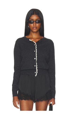 Lace Trim Knit Wool Cardigan in Grey - Cubic London - Modalova