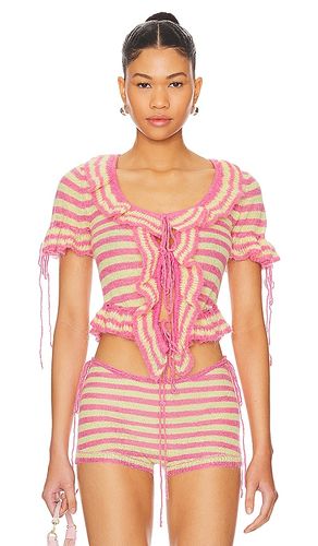 Ruffle Knit Tie Top in Pink. - size S (also in XS, XXS) - GUIZIO - Modalova