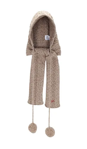 Hooded Pom Pom Scarf in - Damson Madder - Modalova