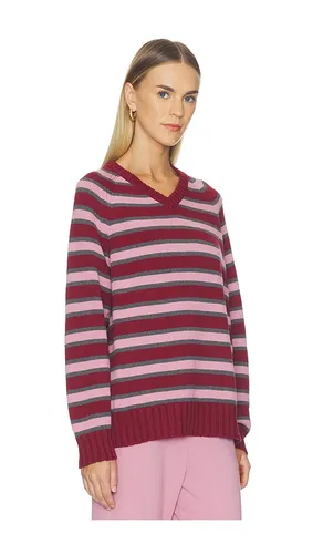 The Cotton Knit Stripe V-Neck Sweater in Multi. - size L (also in M, S) - DONNI. - Modalova