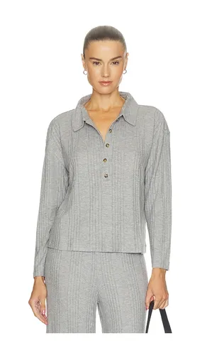Variegated Rib Long Sleeve Polo Top in Grey. - size L (also in M, S, XS) - eberjey - Modalova