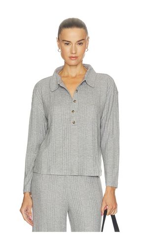 Variegated Rib Long Sleeve Polo Top in Grey. - size XS (also in S, M, L, XL) - eberjey - Modalova