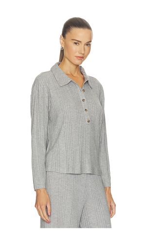 Variegated Rib Long Sleeve Polo Top in Grey. - size XS (also in S, M, L, XL) - eberjey - Modalova