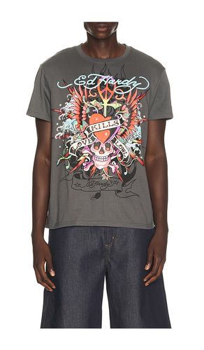 Love Kills Slowly Winged Skull Throwback Tee in Grey. - size L (also in M, S, XL/1X) - Ed Hardy - Modalova
