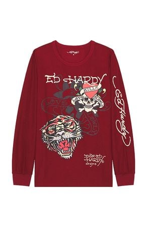 Tiger Skull Long Sleeve Thermal Tee in Burgundy. - size L (also in M, S, XL/1X) - Ed Hardy - Modalova