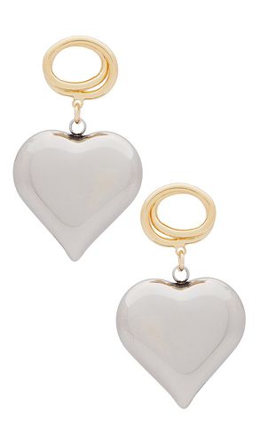 Mixed Metal Puffy Heart Dangle Earring in Metallic ,Metallic - Ettika - Modalova