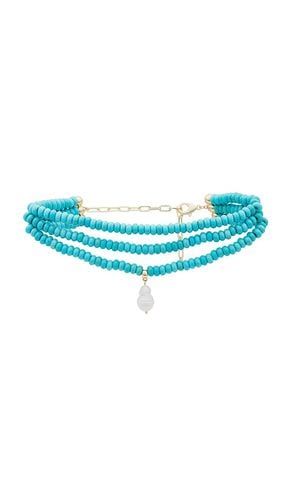 Triple Strand Statement Necklace With Pearl Dangle in Teal - Ettika - Modalova