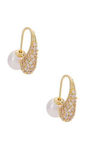 Hooked Pave And Pearl Earrings in Metallic - Ettika - Modalova