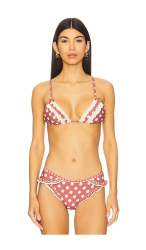 Denim Dot Triangle Bikini Top in Brick. - size M (also in S, XS) - For Love & Lemons - Modalova