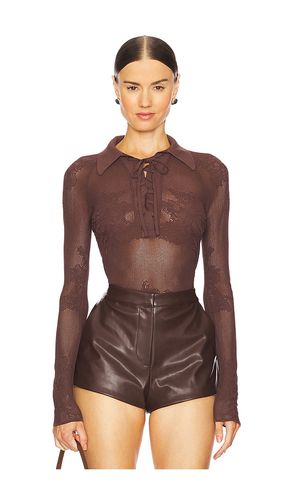 Lace Pointelle Collared Bodysuit in Brown. - size L (also in M, XS) - fleur du mal - Modalova