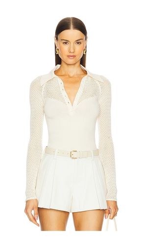 Knit Mesh Collared Bodysuit in Cream. - size L (also in M, S, XS) - fleur du mal - Modalova