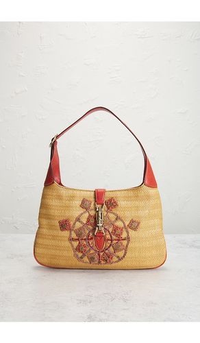Gucci Embroidered Raffia Jackie Hobo Bag in Tan - FWRD Renew - Modalova