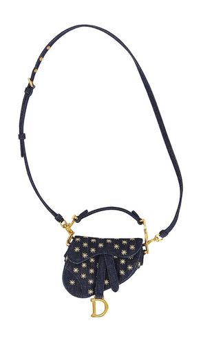 Dior Denim Embroidered Micro Saddle Bag in - FWRD Renew - Modalova